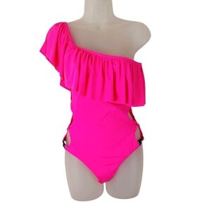 BEBE Off The Shoulder Side Rings One Piece Swimsuit